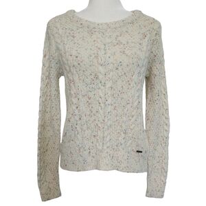 Hollister Wool Blend Cream Cable Knit Speckled Confetti Sweater Cozy Multicolor